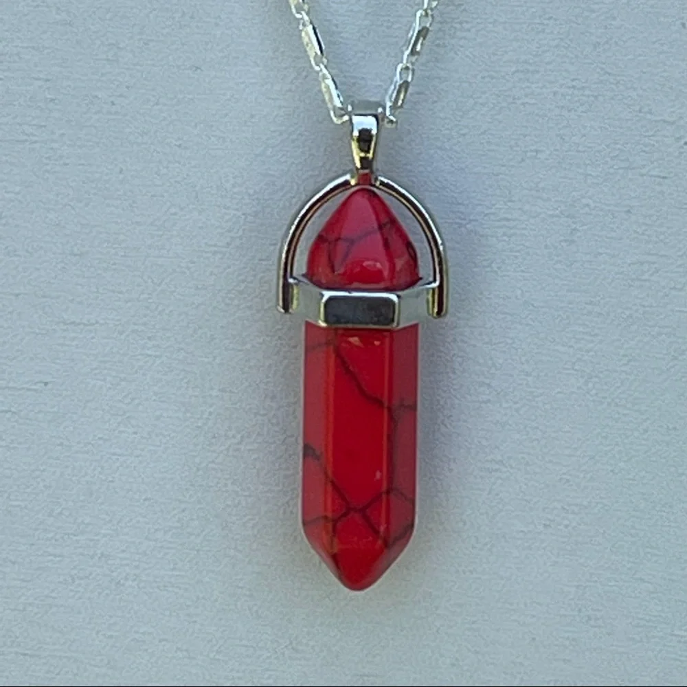 FASHION JEWELRY RED HOWLITE CRYSTAL PENDANT NECKLACE - Picture 5 of 5
